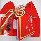 七五三 刺繍(桜)結び帯 3サイズ5色/M(5歳用) 赤