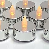 シルバーキャンドル – 12のセットFlameless Tealightsちらつきwith Flame – 25th結婚記念日 – シルバーウェディングデコレーション – 卒業式パーティ – No F