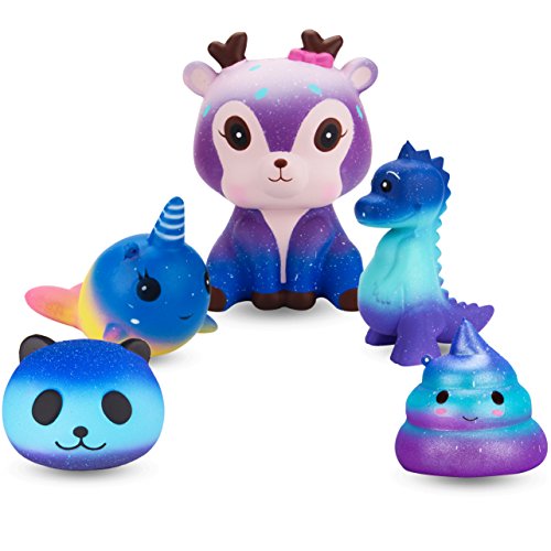 R o HORSE Cute Galaxy Panda, Dolphin, Deer, Dinosaur, Excrement Set Kawaii Cream Scented Squishies Slow Rising Decompression Squeeze Toys for Kids or Stress Relief Toy (5 Pack)の表紙