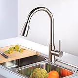 KES L6909-2 真鍮 シングル レバー アーチの高い引き下げ式キッチン 水栓 引き込み式 引き出し式 ハンドシャワー 回転吐水口 つや消しニッケル 並行輸入品