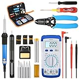 GOCHANGE 15-in-1ダイヤル式電子半田こてセット 温度調節可能（200～450℃）60W 110V デジタルマルチメータ/ワイヤーストリッパー付はんだこて プリント基板/電子作業/オーディ