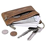 QEES レザー財布　メンズ　高級　ジッパー　ミニ財布　旅行　軽量　鍵収納　11.5 * 7.5 * 0.8cm　