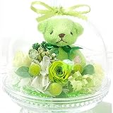 プリザーブドフラワー 花花 ぷち ガラスドーム テディベア (バラ 3輪) 枯れないお花 お祝い プチギフト プレゼント (オリジナルメッセージカード ラッピング 無料対応) グリーン