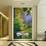 Sproud 絵の背景の森白鳥の湖油絵アート玄関ドアの壁紙壁紙 Qiangbu 粘着ステレオ 200 Cmx 140 Cm