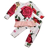 MIOIM 子供服 ベビー服 Tシャツ 長パンツ ローズ プリント 上下セット バラ 長袖 トップス セットアップ カジュアル プライマーシャツ