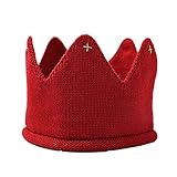 Butterme 可愛い 赤ちゃん ニット帽 ベビー 王冠 クラウン ニット帽 記念日 撮影 誕生日 バースデー 新生児 出産祝い (レッド)