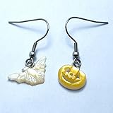 ハロウィン かぼちゃ & こうもり 白蝶貝 フック ピアス ステンレス