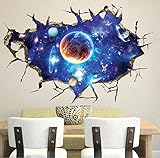 LiveGallery Removable PVC 3D Outer Space Planet Moon Earth Stars Wall Decals Home Art Decor Wall Dec