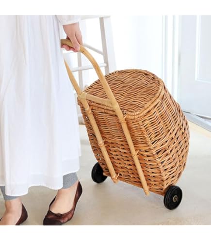 Amazon｜買い物カート ショッピングカート キャリーバスケット 籐