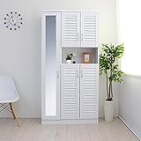 下駄箱 シューズボックス シューズラック 玄関収納 ルーバー扉 ミラー付 90cm幅 大型 ルーバーシューズボックス 収納棚 壁面収納 ロッカー 木製シェルフ 多目的収納ラック マルチラック ホワイト TIP0160WH