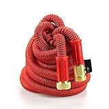 WAOAW 100' Expandable Hose, Flexible Garden Water Pipe with Solid Brass Connector, Red [並行輸入品]