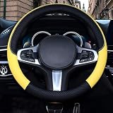 HUACHENG ハンドルカバー 車用 軽自動車 mサイズ ステアリングカバー 本革 汎用 おしゃれ 通気性がよい 滑り防止 オールシーズン対応 普通車 ハンドル 保護カバー カスタム 内装パーツ アクセサリー 車用品 (イエロー)