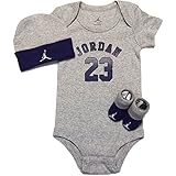 NIKE(ナイキ)エア・ジョーダン 0-6months グレーxパープルJORDAN23半袖ボディスーツ超豪華3点セット [並行輸入品]