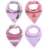 StoreofbabyJP ベビー＆キッズ用　ビブ　スタイ　女用　赤ちゃん用　よだれかけ　子供　小物　コットン　柔らかい　三角　調整可能　4枚セット (ピンク)
