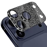 [ShinKin] iPhone 17 Pro Max 対応 カメラフィルム カメラ保護カバー カメラカバー キラキラ アルミニウム合金 レンズカバー カメラ保護 [アルミ合金縁取り+強化ガラス] キラキラ レンズ保護フィルム 高透過率 露出オーバー防止 キズ防止 全体保護 ファッション ユニーク iPhone 17 Pro Max 対応 (ブラック)