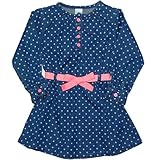 カーターズ（Carter's）【2014年】【水玉ダンガリーワンピ】女の子用ネオンピンクリボンベルト付き長袖ダンガリーワンピース,紺水玉模様デニムドレス,春夏ワンピ,ギフト,結婚式,発表会【並行輸入】