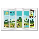 Alonlineアート – Animals On Field For Kids Fake 3dウィンドウビニールステッカーデカール25 " x16 " – 63 x 41 cm粘着ビニールデカールリビ