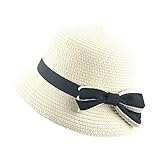 fenleo Kids夏ストロー帽子リボンビーチ太陽保護帽子ベビーガールズ Size:50-54cm/19.7-21.3"(Head Circumference) ホワイト