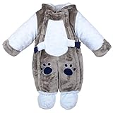 エルフ ベビー(Fairy Baby)ベビーカバーオール冬 ロンパース 足つき 防寒着フード付き 可愛いクマ(ブルー、サイズ：73)