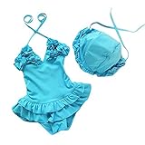 Taiycyxganベビー女の子花フラウンスOne Piece Swimsuit with Hat カラー: ブルー
