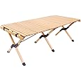 TOMOUNT ウッドロールトップテーブル120CM ブナ天然木 コンパクト キャンプテーブル アウトドアテーブル 簡単組立 収納バッグ付 花見 BBQ 運動会