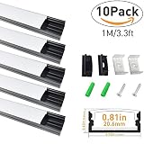lightingwill 10個パックU字LEDアルミチャンネル3.28 Ft / 1 m陽極酸化ブラックトラック、< 20 mm幅smd2835 3528 5050 LEDストリップ用オイスターホワ