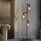 フロアランプ、 レトロインダストリアルフロアランプ3ヘッドアイロンリビングルーム鍛造鉄パイプライトクリエイティブスタディバーフロアランプE27