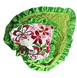 Onyx Arrow Baby Blanket, Red Green Retro Flower Cotton Print, Spring Green Minky Dot, Satin Ruffle T