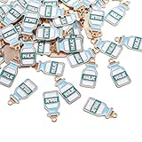 LiQunSweet 100ピース かわいいエナメルベビーブルー乳製品ミルクボトルチャーム 金めっきメタルスモールチャームハングオーナメント ジュエリーメイキングキーチェーンDIYクラフト