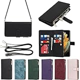 EastWave for Samsung Galaxy S21 Ultra 5G ケース SC-52B 手帳型財布型 ICカード コインポケット ストラップ付き カード収納 小銭入れ ファスナーポケット付き ブラック