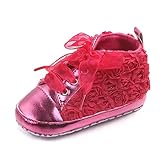 ベビー可愛いスニーカー　ガールズ綺麗な花付きズック靴　女の子赤ちゃんレースアップシューズ　子供　快適　滑りとめ　歩行練習　柔らかい底　綿布　13cm　バラ色　12-18ヶ月に対応靴　秋春夏