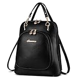 Hanshu PU Leather Solid Double Zipper Backpack Bags, Lightweight Tassels Daypack, Black [並行輸入品]