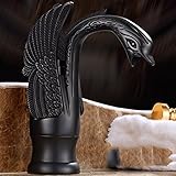 awxjx Washroomシンクミキサータップ銅ヨーロッパレトロスタイルホットとコールドゴールドSit Swan洗面台シングルハンドル1つ穴