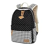 (キープビン)Keepbin キャンバスリュック レディース かわいい 通学 おしゃれ レース 水玉ドット柄 カラフルオリジナルデザイン ブラック