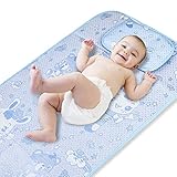 エルフ ベビー(Fairy Baby) 赤ちゃん用ベットパッド ひんやりマット 涼感 寝ござ 折り畳み 蕎麦枕付き(60*120cm、ブルー 兎柄)
