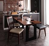 モダンアートデザインダイニング4点セット 木目×ブラックガラス 【テーブル(幅150cm)1＋チェア2＋ベンチ1】 (チェア：ブラック2脚)