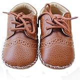 Elee Vintage Baby Faux Leather Sneakers Non Slip Crib Shoes Loafers Shoe with Tie (7-12M, Brown) by 