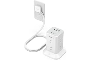 電源タップ タワー型 薄型プラグ 延長コード 2m 8個AC コンセント 1個USB-Cポート及び2個USB-Aポート TESSAN テーブルタップ たこあしコンセント タコ足配線 マルチ OA 雷ガード 一括スイッチ 省エネ mini型