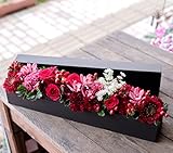 アレンジメントフラワー ギフト サプライズ BOX フラワー ワイドロング型 ( レッド 系 )