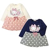 (ネイビー/80cm)ベビー服 女の子 ドッキング ワンピース Hello Kitty ハローキティ 長袖 ドット柄 リボン キャラプリント 女児 ベビー