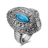 ヴィンテージシミュレートターコイズカクテルバンドリングメンズステンレススチール18 Kゴールドメッキパーティーウェア