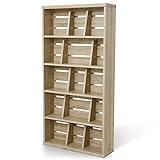 本棚 マンガ収納 スライド＆ディスプレイ スライド式 ブックエンド 木製 リアル木目 スリムタイプ 幅60 上段 単品 ナチュラル