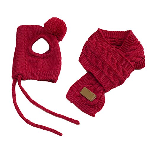 (サンライン)Sun Line クリスマス 犬 暖かい 帽子 マフラー スカーフ わんちゃん ウェア ペット冬用品 (S, レッド)