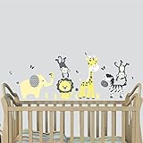 Mini Yellow Gray, Jungle Animal Wall Decals, Jungle Stickers for Baby Rooms by Nursery Decals and Mo