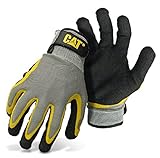 CAT CAT017415J Double Coated Textured Latex Palm with Black and Yellow Fingers with a Gray Polyester