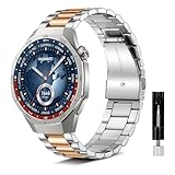 [KeeFos] 22mm バンド Huawei Watch GT Runner 2/GT6 Pro 46mm/GT6 46mm/GT5 Pro/GT5/GT4/GT3(46 mm) 対応 交換ベルト スマートウォッチ 替え ステンレス 金属ベルト 長さ調整器具付き 交換バンド Huawei Watch 5/4Pro/4/3Pro/3(46 mm) 対応 - シルバー/ローズゴールド