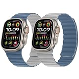 HITZEE 両面リバーシブルマグネットバンド Apple Watch バンド 49mm 46mm(シリーズ 11/10) 45mm 44mm 42mm(シリーズ 3/2/1), 磁気シリコンバンド iWatch Ultra 3/2/1 SE3/2/1 シリーズ 11 10 9 8 7 6 5 4 3 2 1 に対応, ブルー/グレー