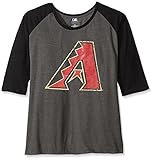 MLB Arizona Diamondbacksレディース3 / 4 SleevedラグランTシャツwith Distressロゴ、1 x、チャコール/ブラック