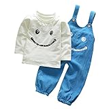Tovadoo 子供服 ベビー服 男女共用 トップス+サロペット セットアップ 長袖 秋冬 多色 笑顔柄 カジュアル 部屋着 保育園（70cm,ブルー）