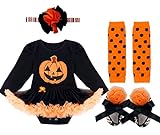 (フィーショー)FEESHOW　ハロウィン 魔女風　チュチュロンパース風スカート　長袖　4点セット　目立度MAX　パンプキン ベビー衣装　仮装 コスチューム イベント　テーマパーク　パーティー　写真撮